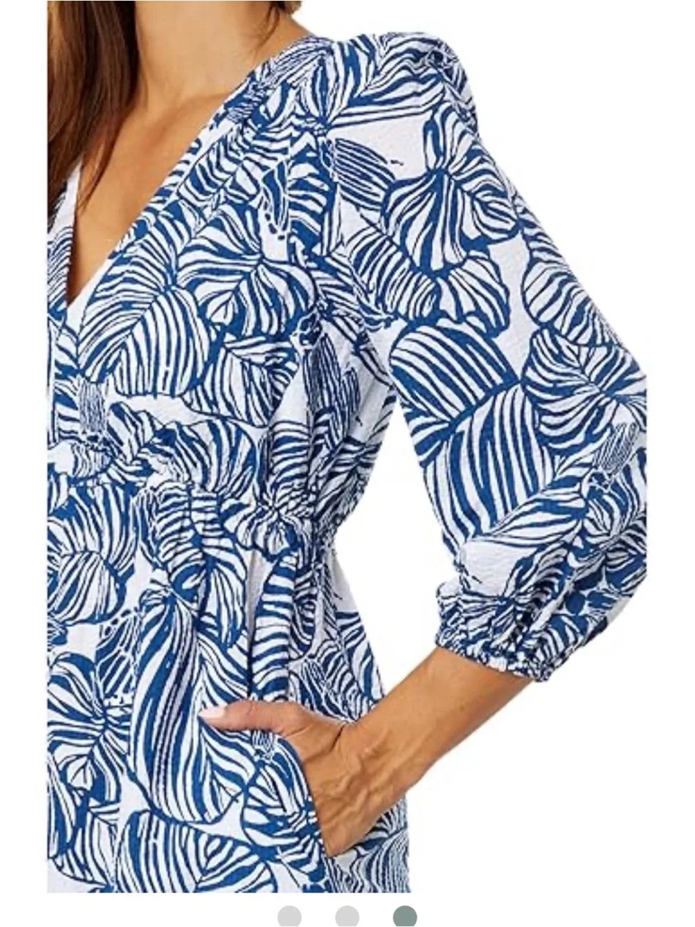 Lilly Pulitzer Deacon 3/4 Sleeve V-Neck Aegean Navy Beach Path Size 8 - Picture 3 of 8
